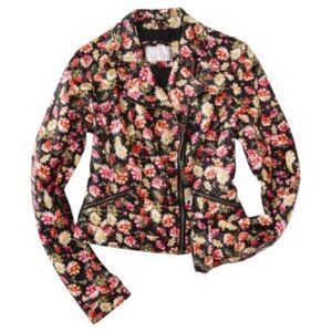 XHILARATION TARGET FAUX LEATHER FLORAL JACKET